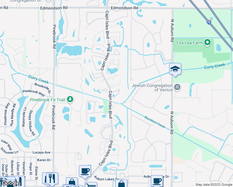 map of restaurants, bars, coffee shops, grocery stores, and more near 920 Capri Isles Boulevard in Venice