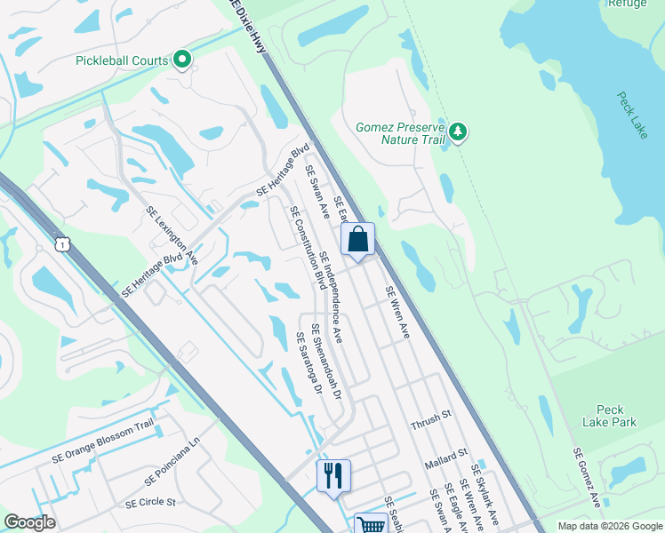 map of restaurants, bars, coffee shops, grocery stores, and more near 7625 Southeast Independence Avenue in Hobe Sound