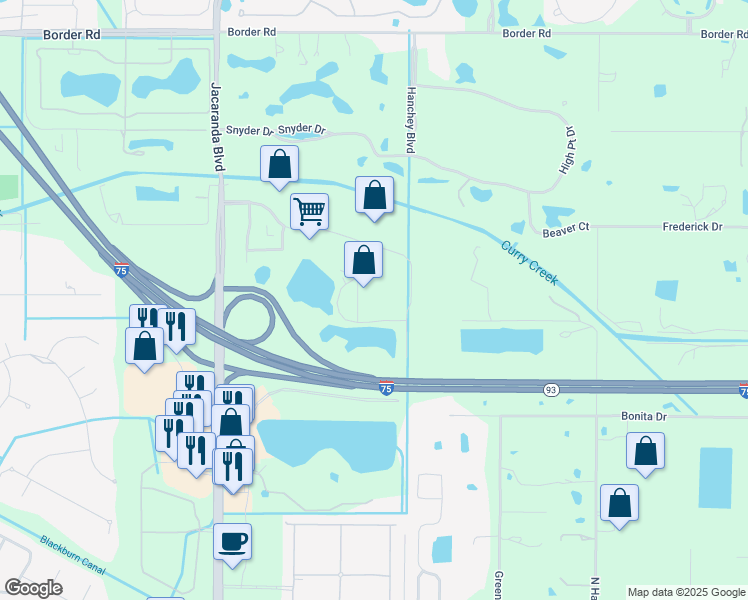 map of restaurants, bars, coffee shops, grocery stores, and more near 771 Commerce Drive in Venice