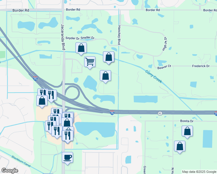 map of restaurants, bars, coffee shops, grocery stores, and more near 771 Commerce Drive in Venice