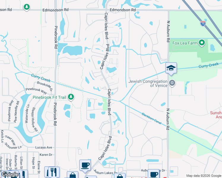 map of restaurants, bars, coffee shops, grocery stores, and more near 920 Capri Isles Boulevard in Venice