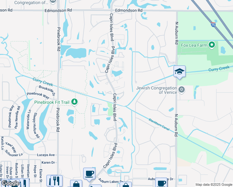 map of restaurants, bars, coffee shops, grocery stores, and more near 920 Capri Isles Boulevard in Venice