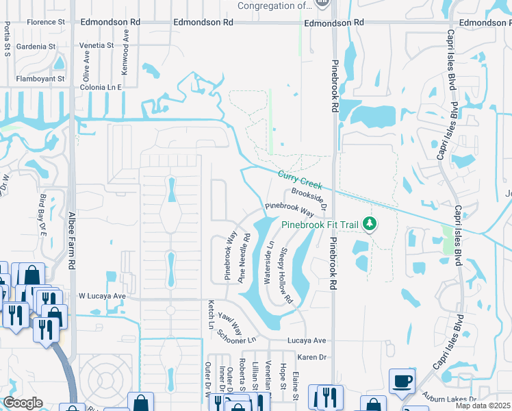 map of restaurants, bars, coffee shops, grocery stores, and more near 1327 Pinebrook Way in Venice