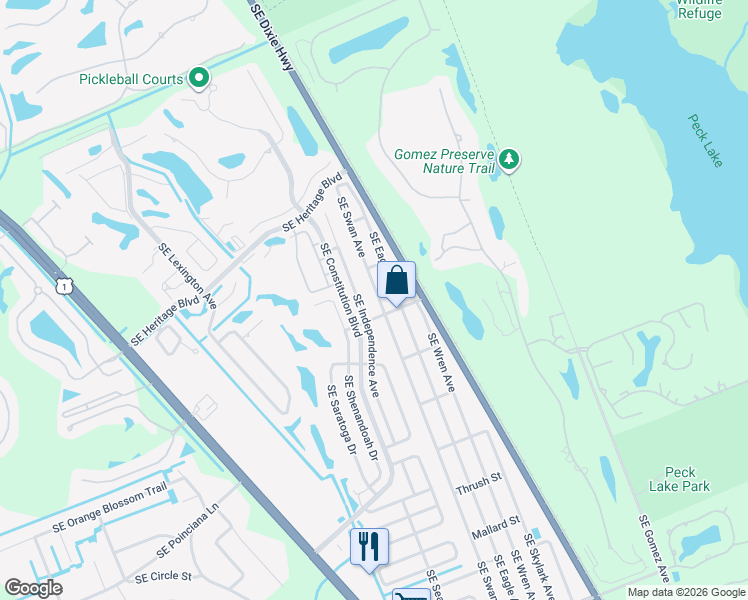 map of restaurants, bars, coffee shops, grocery stores, and more near 7625 Southeast Independence Avenue in Hobe Sound