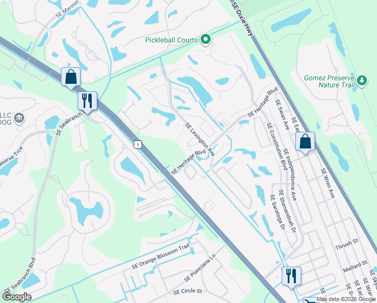 map of restaurants, bars, coffee shops, grocery stores, and more near 6260 Southeast Monticello Terrace in Hobe Sound