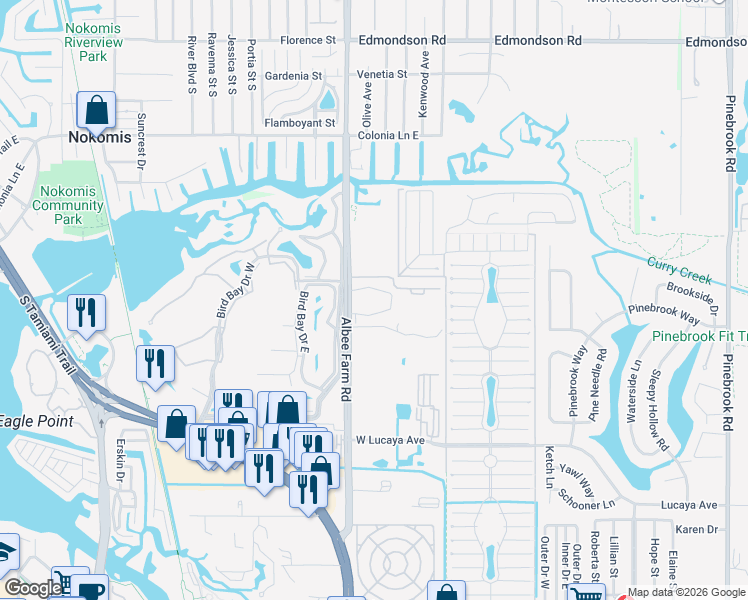 map of restaurants, bars, coffee shops, grocery stores, and more near 611 Gardens Edge Drive in Venice