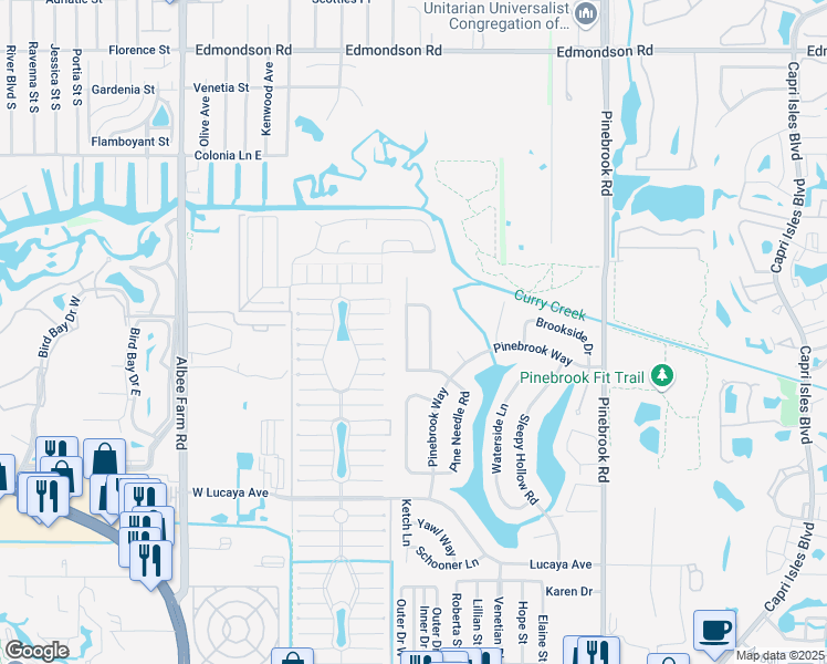 map of restaurants, bars, coffee shops, grocery stores, and more near 1323 Pine Needle Road in Venice