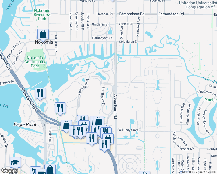 map of restaurants, bars, coffee shops, grocery stores, and more near 801 Saint Clair Circle in Venice