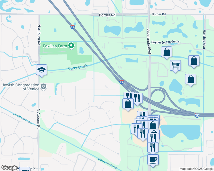 map of restaurants, bars, coffee shops, grocery stores, and more near 2533 Northway Drive in Venice