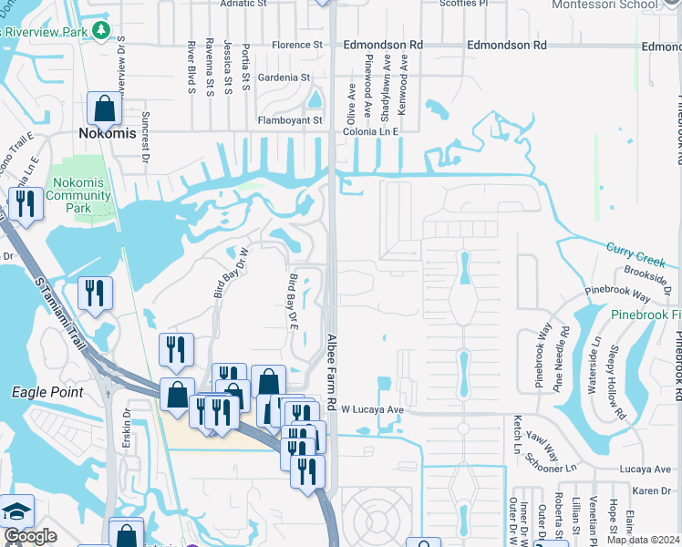 map of restaurants, bars, coffee shops, grocery stores, and more near 734 Gardens Edge Drive in Venice