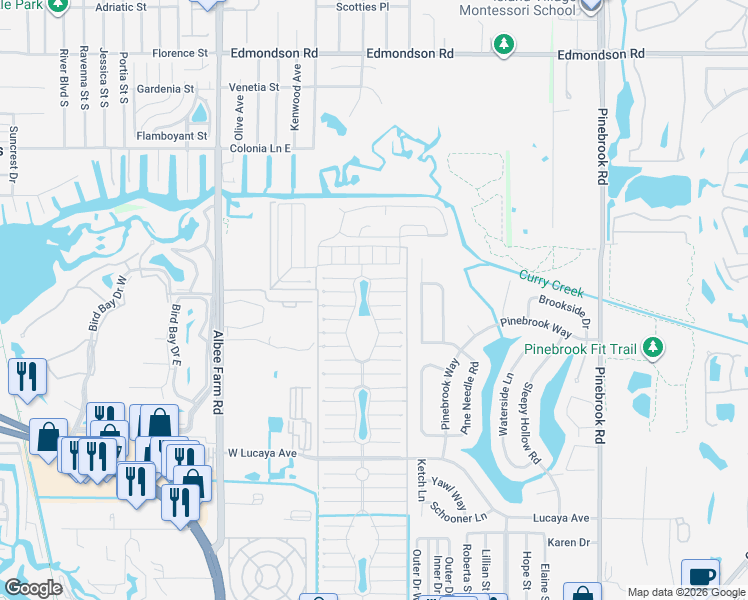 map of restaurants, bars, coffee shops, grocery stores, and more near 971 Xanadu East in Venice