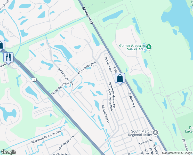 map of restaurants, bars, coffee shops, grocery stores, and more near 7433 Southeast Jamestown Terrace in Hobe Sound