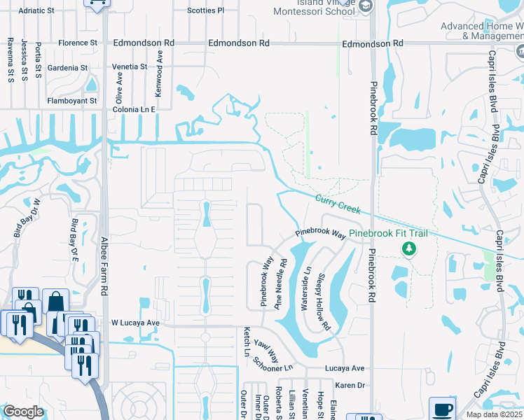 map of restaurants, bars, coffee shops, grocery stores, and more near 1335 Whispering Lane in Venice