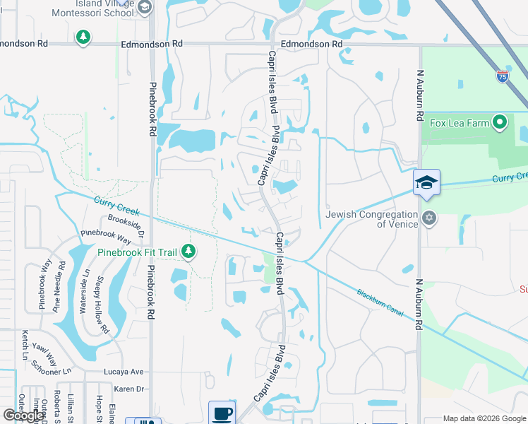 map of restaurants, bars, coffee shops, grocery stores, and more near 1021 Capri Isles Boulevard in Venice