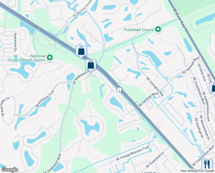 map of restaurants, bars, coffee shops, grocery stores, and more near 5800 Southeast Crooked Oak Avenue in Hobe Sound
