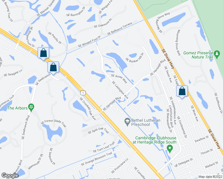 map of restaurants, bars, coffee shops, grocery stores, and more near 6222 Southeast Monticello Terrace in Hobe Sound