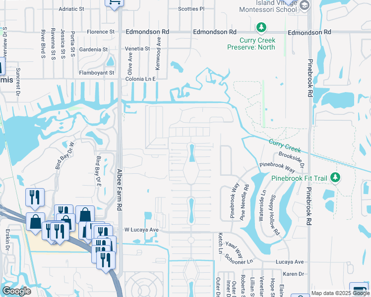 map of restaurants, bars, coffee shops, grocery stores, and more near 935 West Xanadu Avenue in Venice