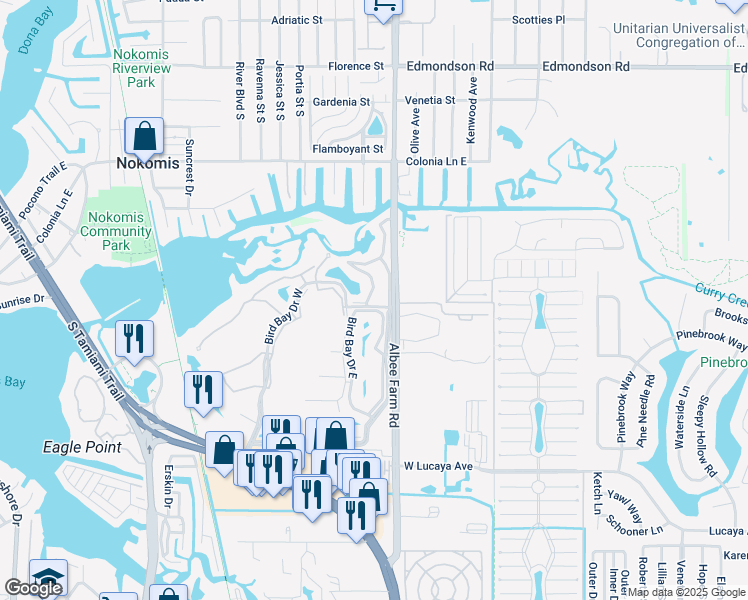 map of restaurants, bars, coffee shops, grocery stores, and more near 801 Saint Clair Circle in Venice