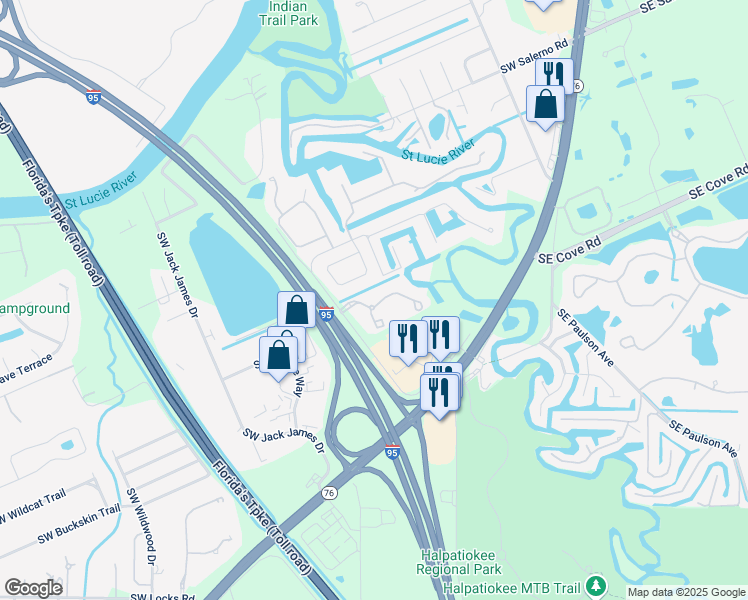 map of restaurants, bars, coffee shops, grocery stores, and more near 626 Southwest Glen Crest Way in Stuart