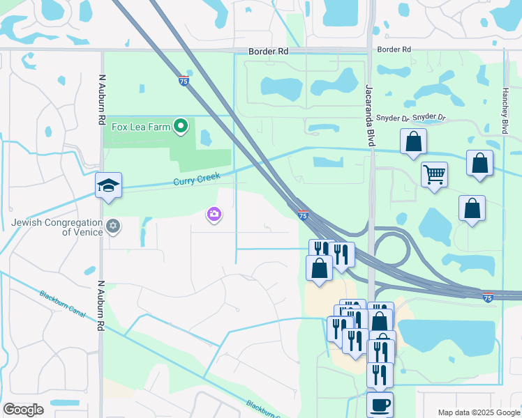 map of restaurants, bars, coffee shops, grocery stores, and more near 2533 Northway Drive in Venice