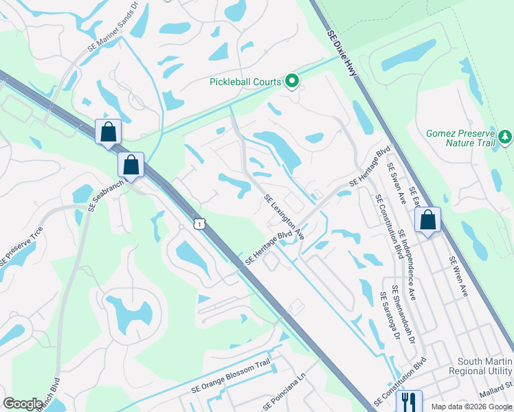 map of restaurants, bars, coffee shops, grocery stores, and more near 6222 Southeast Monticello Terrace in Hobe Sound