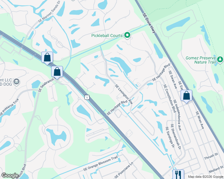 map of restaurants, bars, coffee shops, grocery stores, and more near 6236 Southeast Charleston Place in Hobe Sound