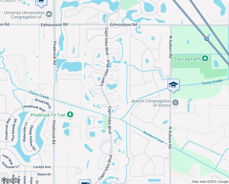 map of restaurants, bars, coffee shops, grocery stores, and more near 7 Capri Isles Boulevard in Venice