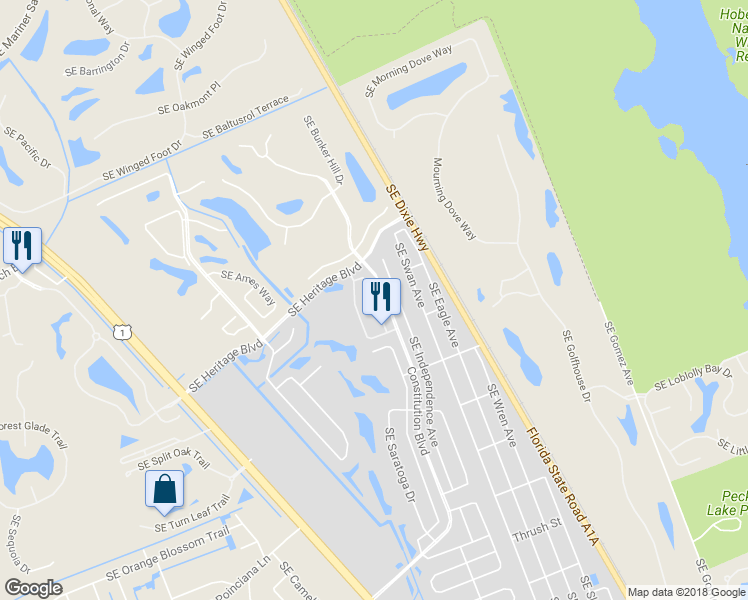 map of restaurants, bars, coffee shops, grocery stores, and more near 7380 Southeast Concord Place in Hobe Sound