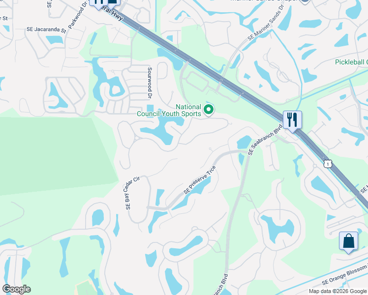 map of restaurants, bars, coffee shops, grocery stores, and more near 5042 Southeast Heartleaf Terrace in Hobe Sound