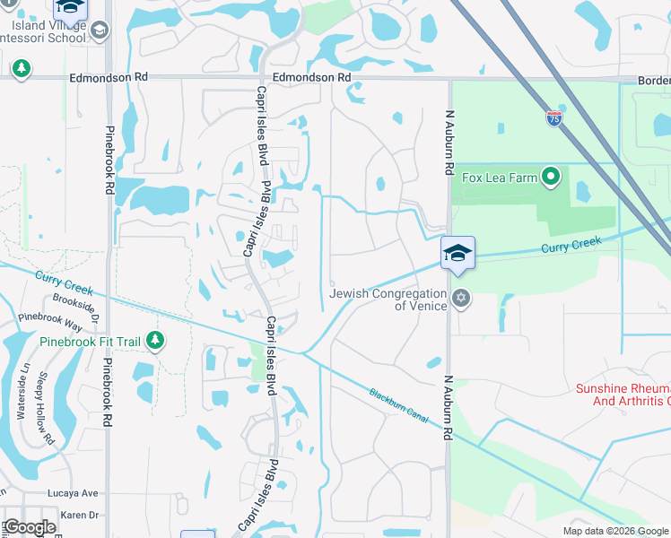map of restaurants, bars, coffee shops, grocery stores, and more near 545 Misty Pine Drive in Venice
