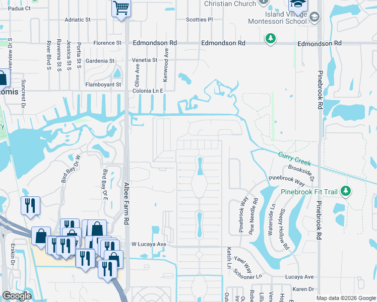 map of restaurants, bars, coffee shops, grocery stores, and more near 935 West Xanadu Avenue in Venice