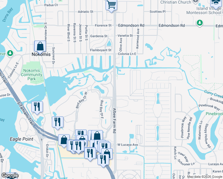 map of restaurants, bars, coffee shops, grocery stores, and more near 801 Saint Clair Circle in Venice