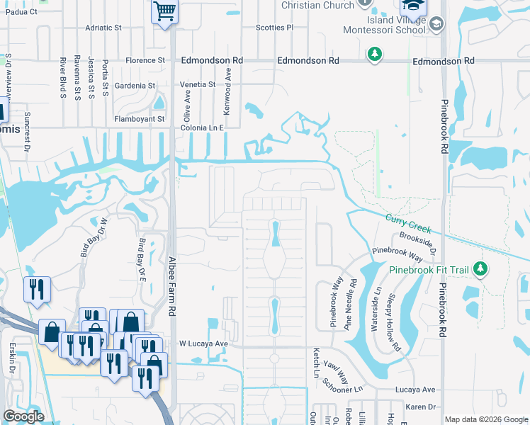 map of restaurants, bars, coffee shops, grocery stores, and more near 935 West Xanadu Avenue in Venice