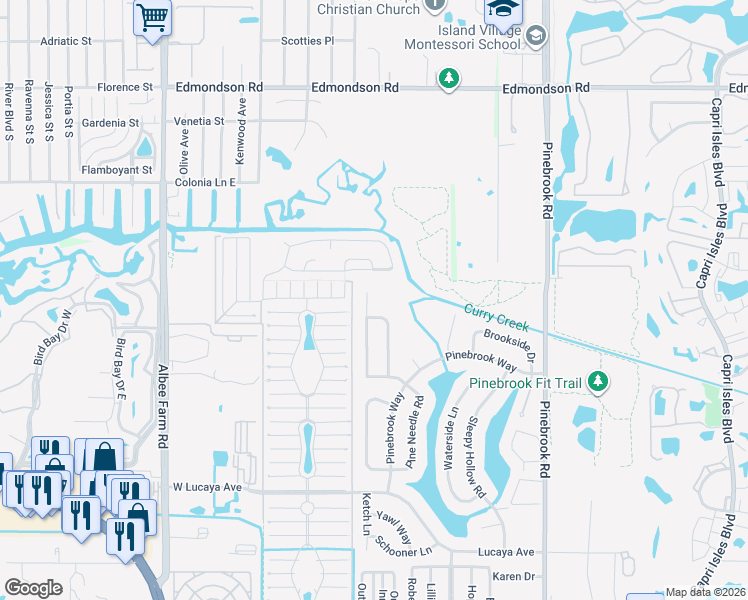 map of restaurants, bars, coffee shops, grocery stores, and more near 1351 Pine Needle Road in Venice