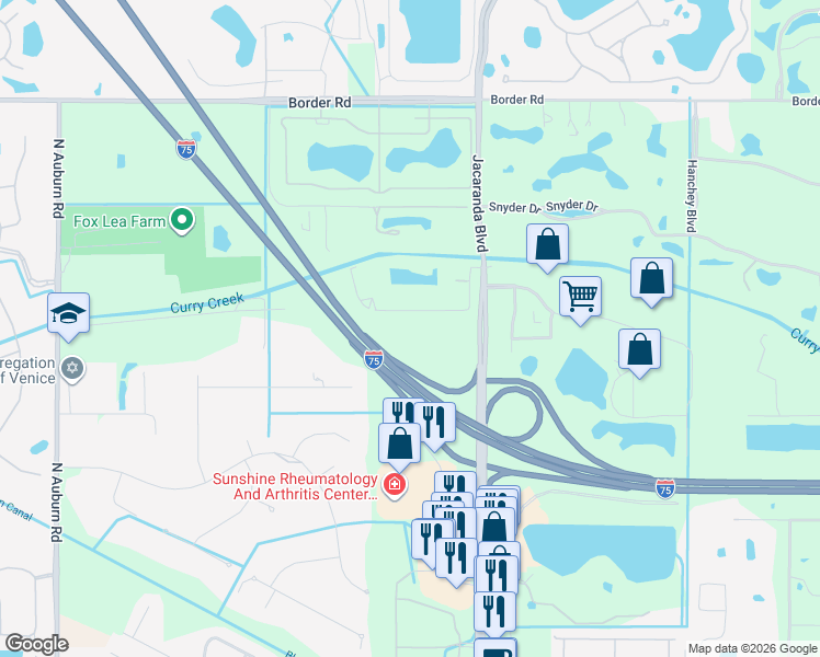 map of restaurants, bars, coffee shops, grocery stores, and more near 2305 Frederick Drive in Venice
