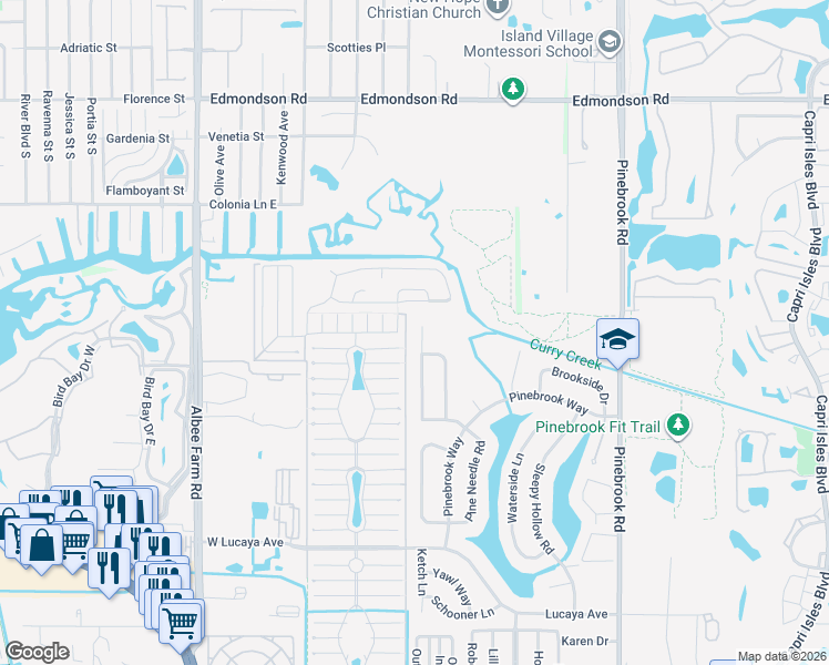 map of restaurants, bars, coffee shops, grocery stores, and more near 1351 Pine Needle Road in Venice