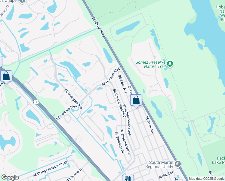 map of restaurants, bars, coffee shops, grocery stores, and more near 7386 Southeast Independence Avenue in Hobe Sound