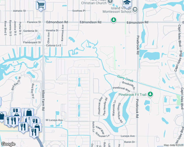 map of restaurants, bars, coffee shops, grocery stores, and more near 1351 Pine Needle Road in Venice