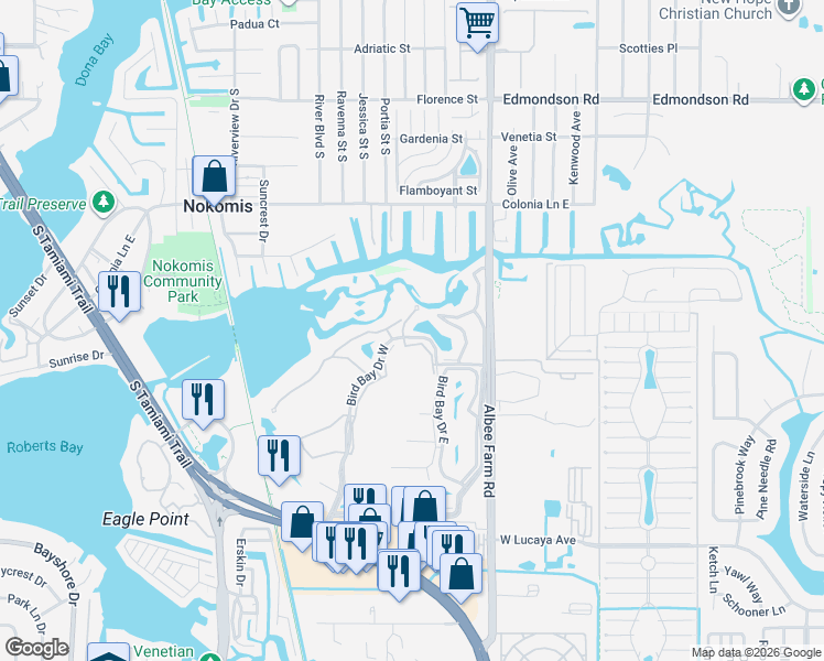 map of restaurants, bars, coffee shops, grocery stores, and more near 825 Heron Cove Circle in Venice
