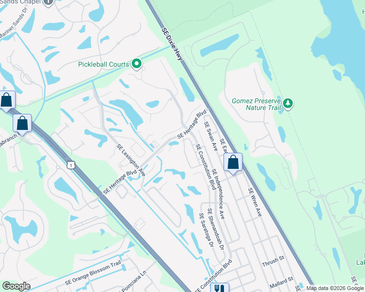 map of restaurants, bars, coffee shops, grocery stores, and more near 7340 Southeast Jamestown Terrace in Hobe Sound