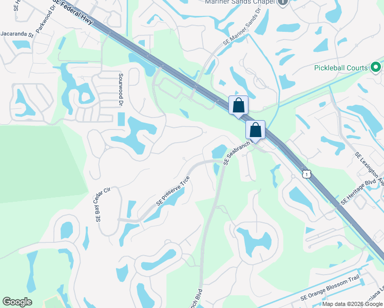 map of restaurants, bars, coffee shops, grocery stores, and more near 7297 Southeast Seagate Lane in Stuart