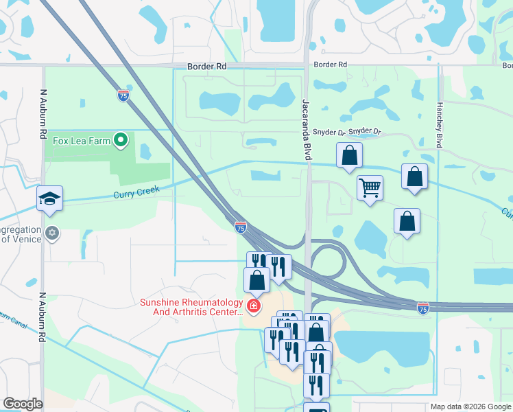 map of restaurants, bars, coffee shops, grocery stores, and more near 2305 Frederick Drive in Venice