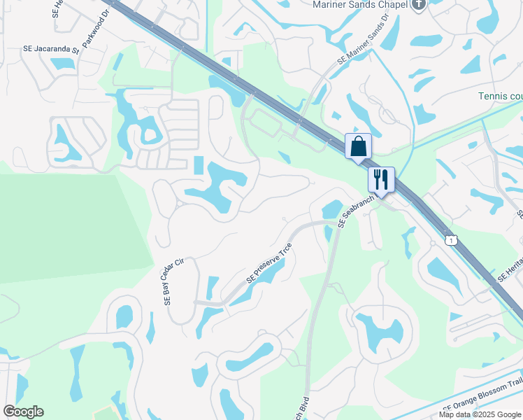 map of restaurants, bars, coffee shops, grocery stores, and more near 7345 Southeast Seagate Lane in Stuart