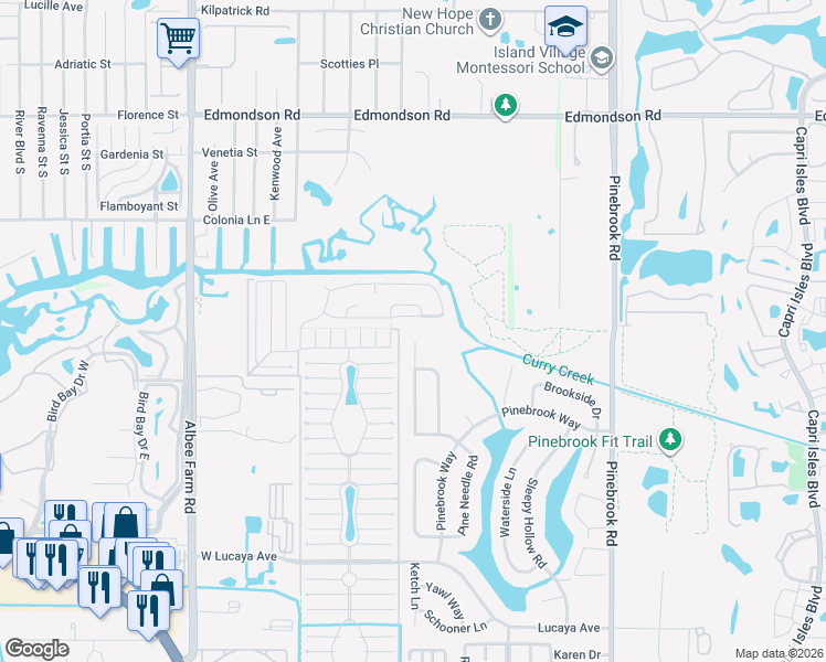 map of restaurants, bars, coffee shops, grocery stores, and more near 1351 Pine Needle Road in Venice