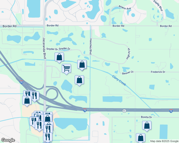 map of restaurants, bars, coffee shops, grocery stores, and more near 810 Commerce Drive in Venice