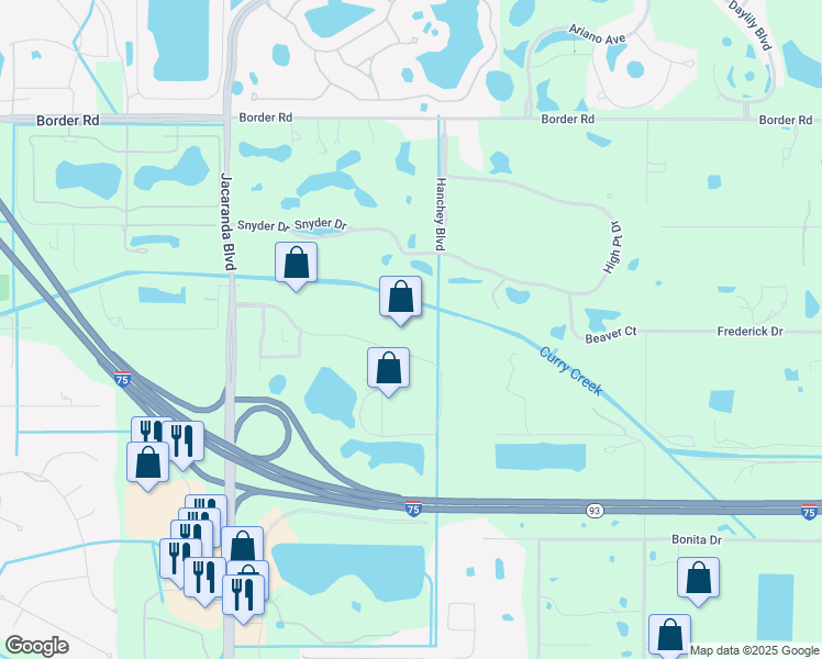 map of restaurants, bars, coffee shops, grocery stores, and more near 810 Commerce Drive in Venice