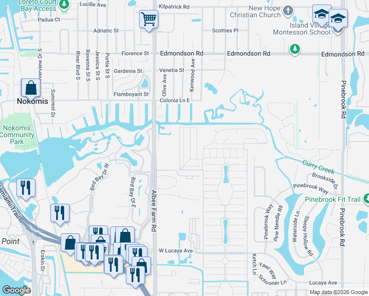 map of restaurants, bars, coffee shops, grocery stores, and more near 420 Cobia in Venice