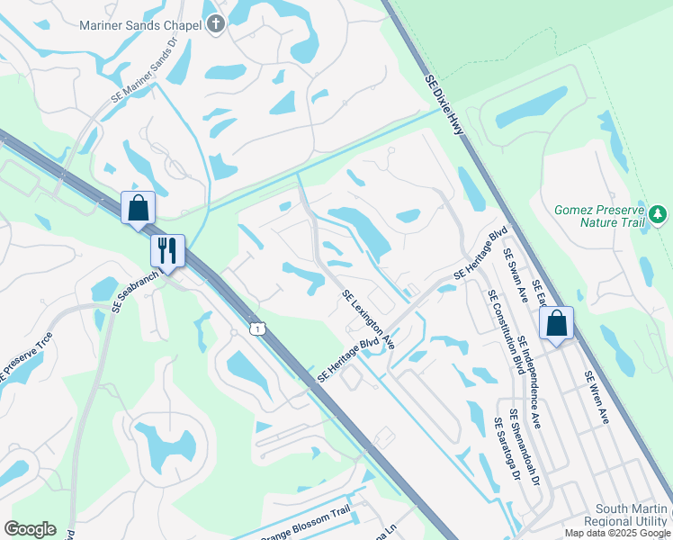 map of restaurants, bars, coffee shops, grocery stores, and more near 6199 Southeast Ames Way in Hobe Sound