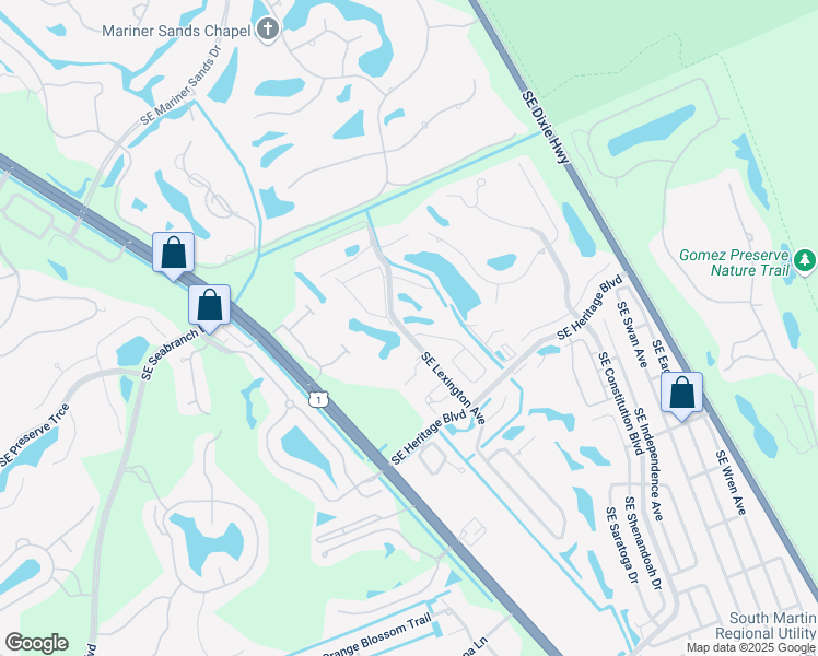 map of restaurants, bars, coffee shops, grocery stores, and more near 6199 Southeast Ames Way in Hobe Sound
