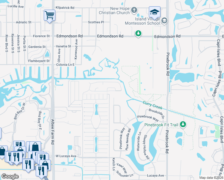 map of restaurants, bars, coffee shops, grocery stores, and more near 1351 Pine Needle Road in Venice